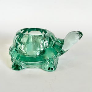 Vintage Indiana Green Glass Turtle Candle Holder