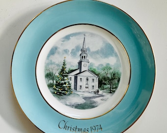 Avon Collectible Christmas Plate - Enoch Wedgwood England - Country Church 1974