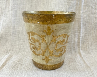 Vintage Florentine Waste Basket – Gold and White Trash Bin Made in Italy