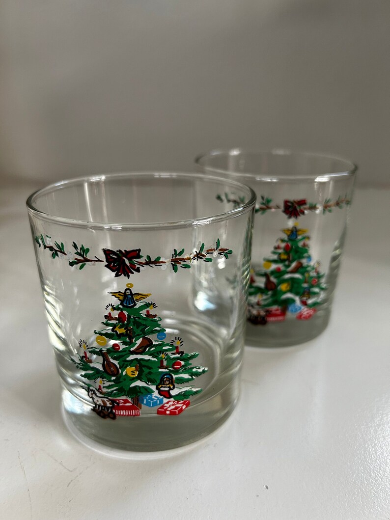 Set of 2 Vintage Christmas Glasses Rocks Old Fashioned Glasses Etsy