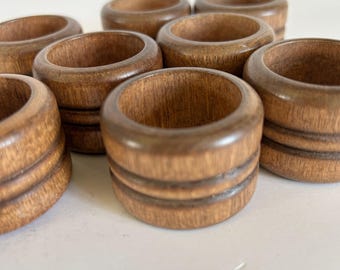 Vintage Wooden Napkin Rings Set of 8 – Mid Century Wood Table Decor – Boho Style