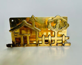 Vintage Brass House Key and Letter Holder