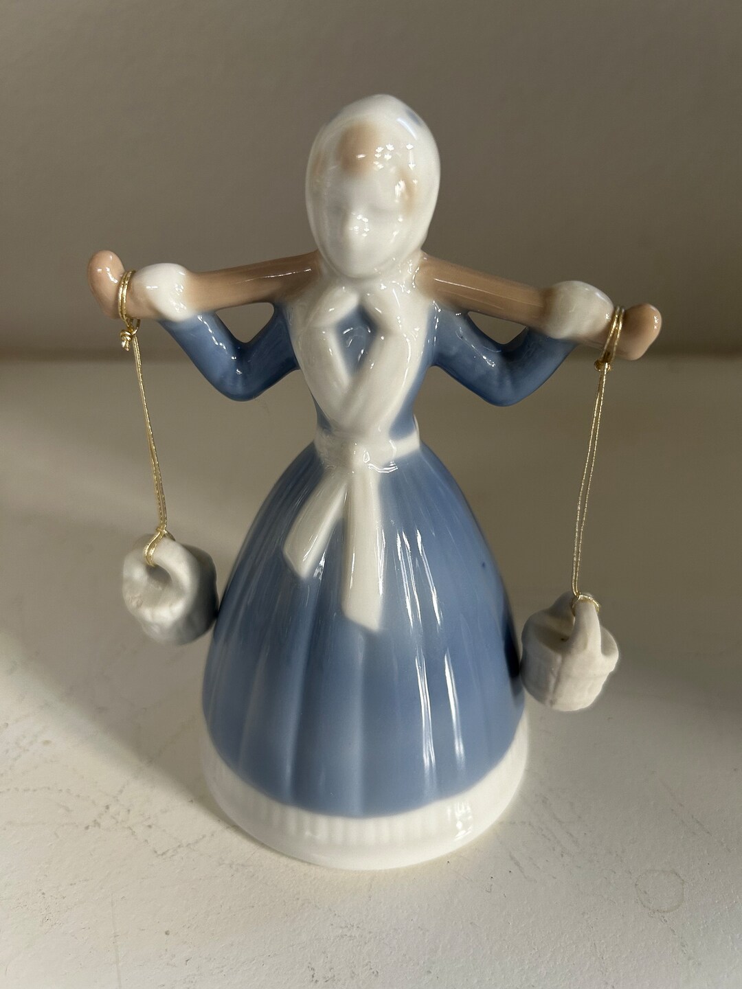 Vintage Porcelain Figurine Bell Dutch Girl Milkmaid Carrying Buckets Etsy