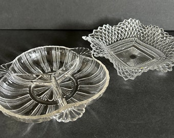 Set of 2 Vintage 1940's Pressed Glass Dishes