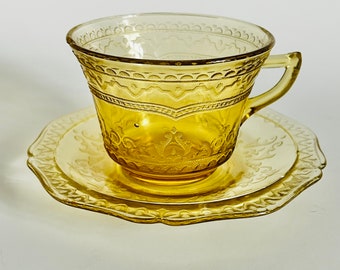 Vintage Depression Glass Patrician Amber by Federal Glass Cup and Saucer
