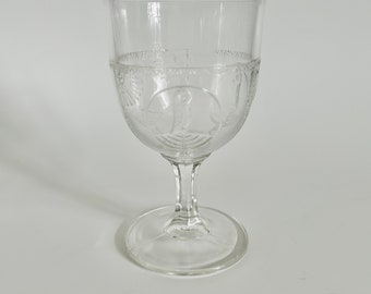 Rare 1880's Early American Pressed Glass Parrot & Fan Goblet
