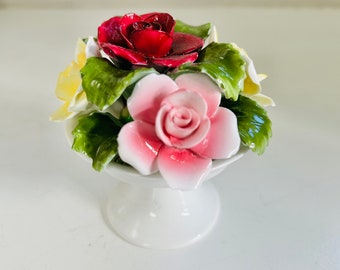 Aynsley Fine Bone China Floral Bouquet in Pedestal Bowl Figurine