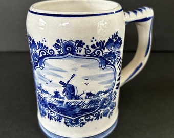 Vintage Hand Painted Delft Blue Tankard Mug