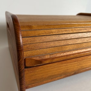 Vintage EID Teak Tambour Roll Top Desk Organizer - Mid Century Danish Modern