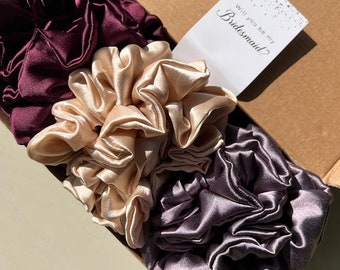 Scrunchies in pura seta di gelso -Set - Scrunchies di seta - Accessori per capelli - Scrunchies coda di cavallo - proposta da damigella d'onore - regalo di festa-