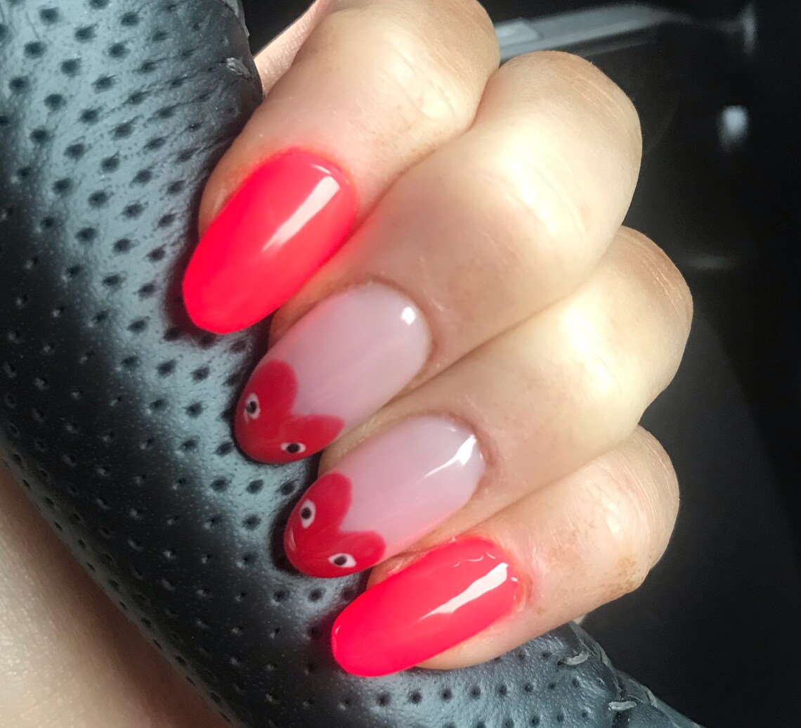 Press On Nails in Bright Red Heart Eyes Nail Art False Nails Etsy