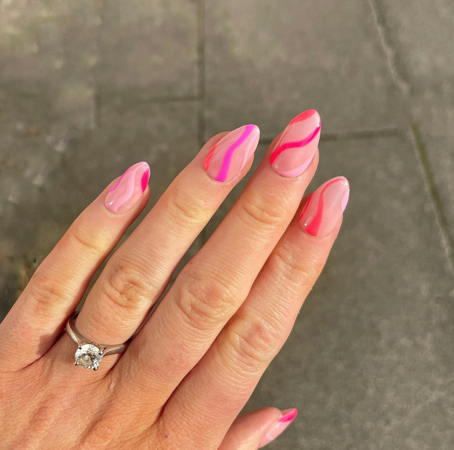 Press On Nails in Pink White Swirl Abstract Wavy Nail Art | Etsy