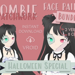 VTuber Zombie Patchwork Face in 2 versions — VROID (1.4.2) Texture &quot;FacePaint&quot; | VTuber accessory