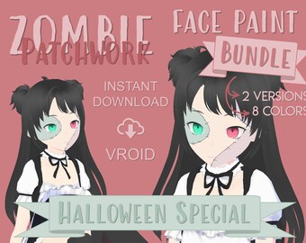 VTuber Zombie gepatcht gezicht in 2 varianten — VROID (1.4.2) Textuur "FacePaint" | VTuber-accessoire
