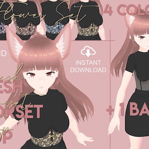 Mesh Corset Top (Flower set) in 5 Designs for VTuber— VROID (1.4.2) Texture &quot;Inner Top&quot; | VTuber Clothing