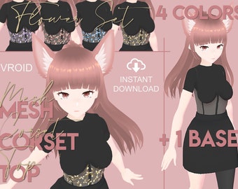 Mesh korsettop (bloemenset) in 5 ontwerpen voor VTuber — VROID (1.4.2) textuur "Inner Top" | VTuber-kleding, outfit