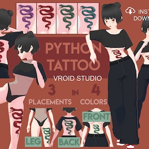 VTuber Snake Python Tattoo with 3 ways of placement in 4 colors— VROID Texture &quot;Inner Top&quot; or &quot;Inner Bottom&quot; | VTuber Clothes