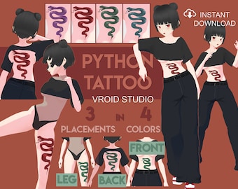 VTuber snake tattoo op 3 plaatsen in elk 4 kleuren - VROID textuur "Inner Top" of "Inner Bottom" | VTuber Kleding