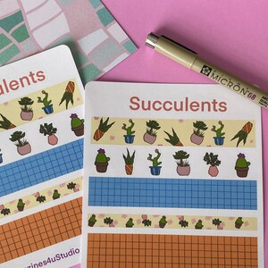 Feuille d’autocollants de plantes | Washi Tape Sickers | Planificateur | | Bullet Journal | de scrapbook | stationnaire | de cactus Succulentes