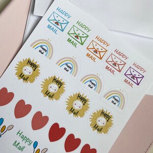 Feuille d’autocollant Happy Mail | Planificateur | | Bullet Journal décorer les colis et les lettres |  Autocollants d’enveloppe