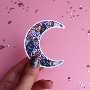 Crescent Half Moon Vinyl Waterdichte Glossy Sticker | Mandala Maan | Telefoon Laptop Waterfles Sticker