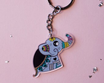 Cute Mandala Elephant Acrylic Keychain | Keychain Bag Accessory | Birthday Gift