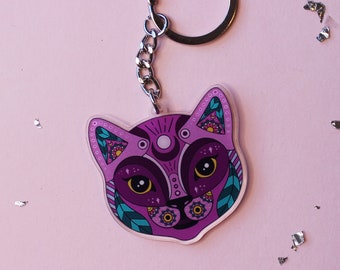 Cute Mandala Cat Acrylic Keychain | Mystery Kitty Keychain Bag Accessory | Birthday Gift