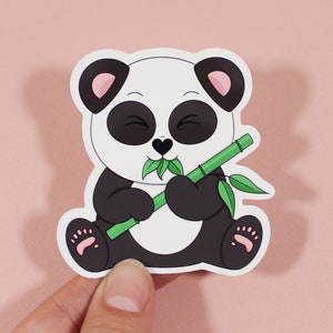 Panda Sticker | Cute Animal Bamboo | Vinyl Waterproof Glossy Sticker | Phone Laptop Water Bottle Sticker