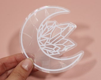 Suncatcher Cristal Croissant de Lune | Lune de sorcière rêveuse mignonne | Effet arc-en-ciel holographique pour fenêtre