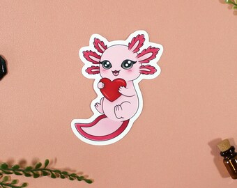 Heart Axolotl Sticker | Cute Animal Vinyl Waterproof Glossy Sticker | Kindle Phone Laptop Scrapbooking Bullet Journal