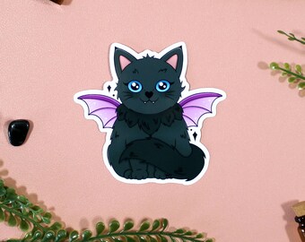 Witchy Vampire Cat Wings | Cute Vinyl Waterproof Glossy Sticker | Kindle Phone Laptop Scrapbooking Bullet Journal