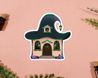Witchy Magical Cottage House Sticker | Cute Vinyl Waterproof Glossy Sticker | Kindle Phone Laptop Scrapbooking Bullet Journal