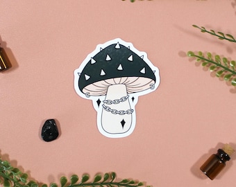 Goth Spikes Piercing Mushroom Sticker | Vinyl Waterproof Glossy Sticker | Kindle Phone Laptop Scrapbooking Bullet Journal