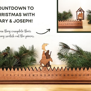 Wood Advent Calendar, Christmas Countdown, Mary and Joseph, Manger Scene, Christian, Baby Jesus, Christmas Decoration, Mantle Decor