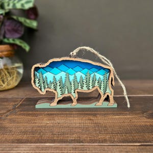 Bison Ornament, Christmas Tree, Wood Bison, Forest Animal, Mountain Ornament, Nature Lover Gift, Outdoor Lover, Buffalo, Cabin Decor,