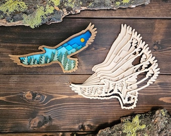 Layered Wood Eagle DIY Art Kit with Mountain Nature Landscape for Girl's Night or Birthday Party Adult or Kid Craft Kit