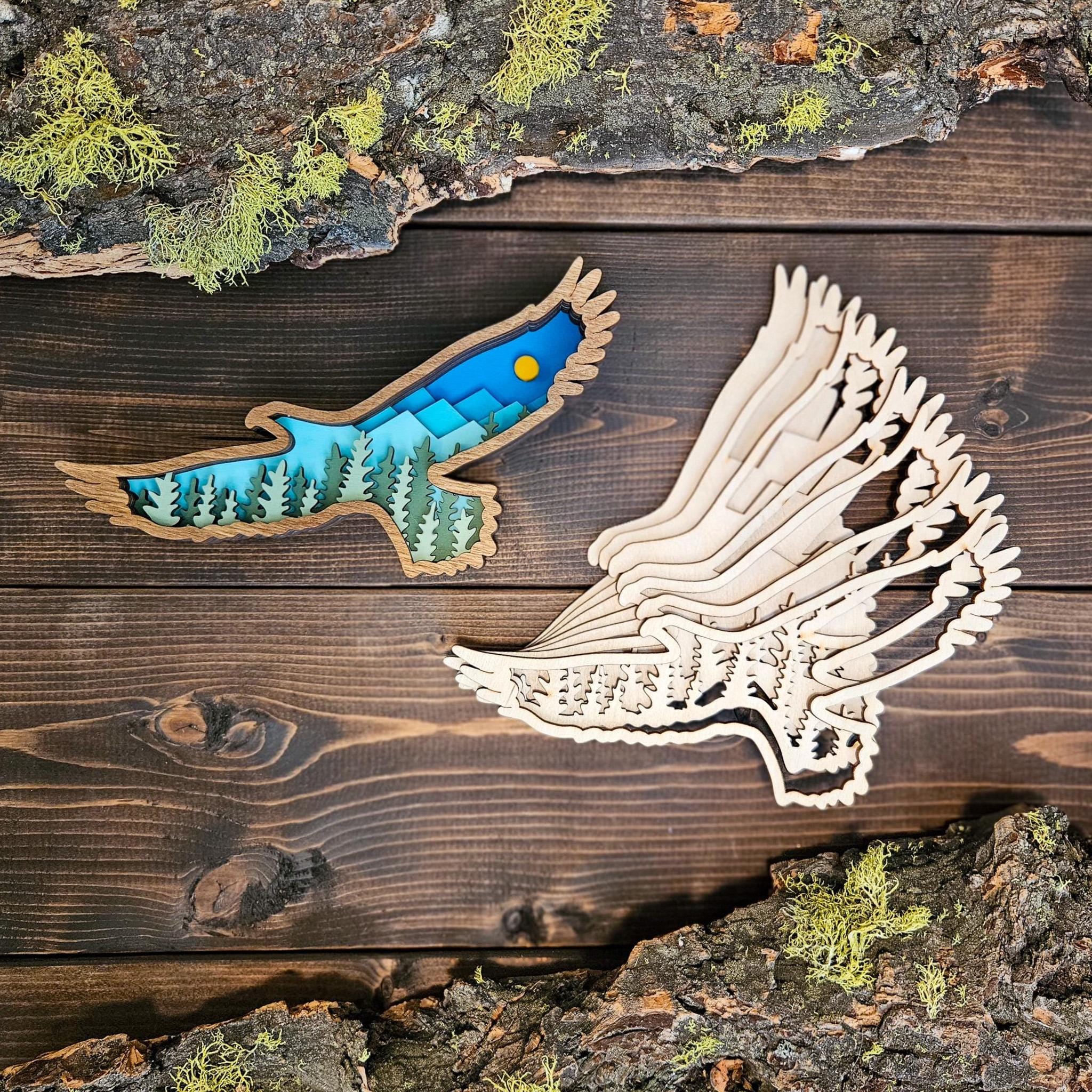 36 DIY Nature Crafts for Kids 16 Layered Wood Eagle DIY Art Kit with Mountain Nature Landscape for…