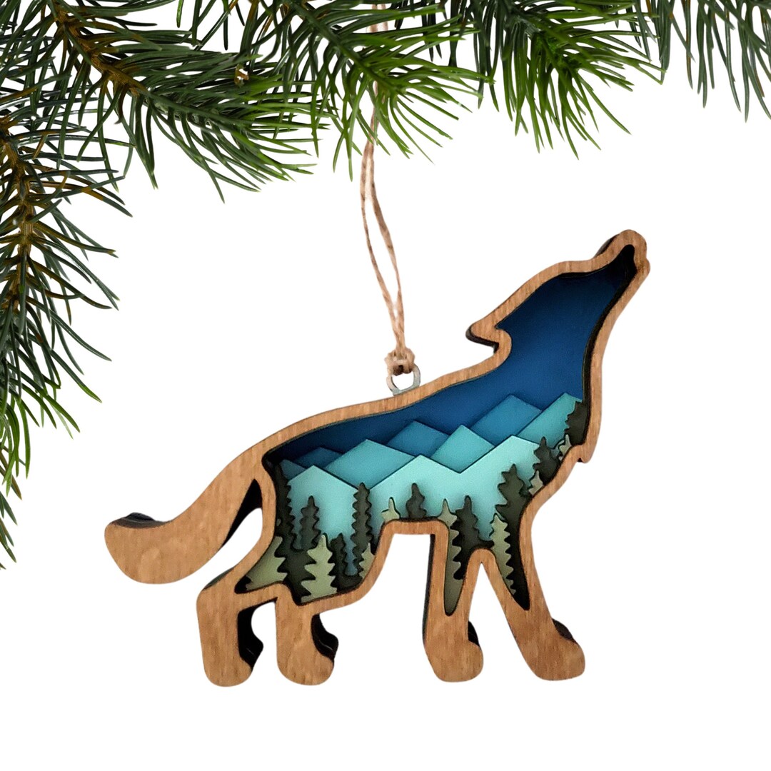 Wolf Ornament 3D Wood Wolf Christmas Ornament Nature Lover Etsy