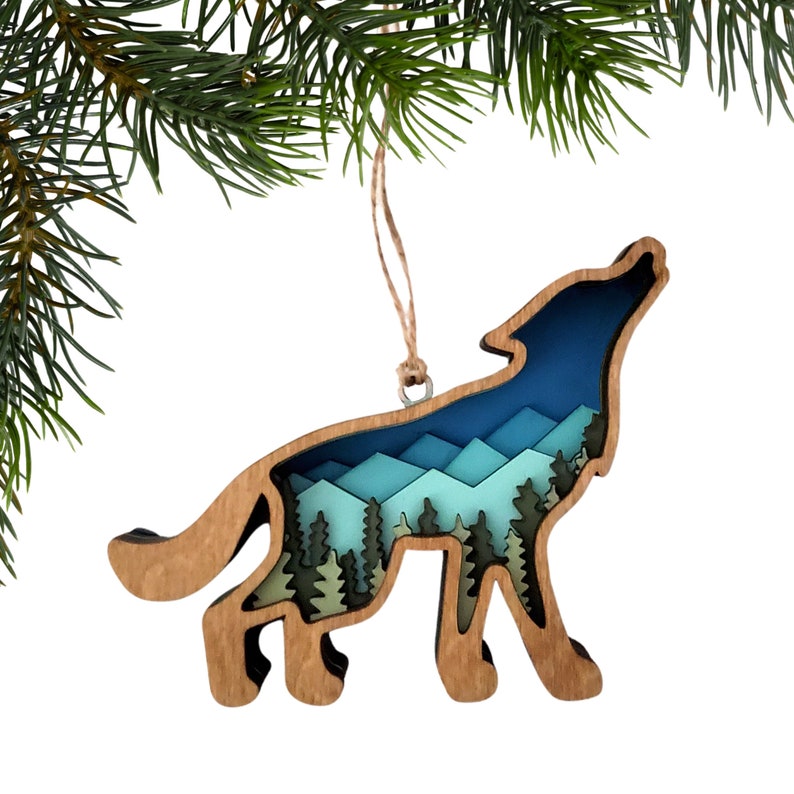 Wolf Ornament 3D Wood Wolf Christmas Ornament Nature Lover Etsy