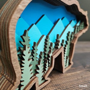 Layered Bear Art with Mountains and Trees great gift for outdoor lover home, cabin, blue and green nature colors image 6