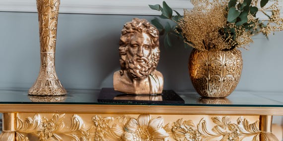 Zeus Bust Statue: Gold Stripe Accent, Greek Sculpture Home Decor
