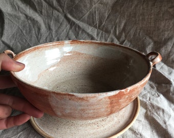 Ceramic Handmade Bowl and Plate Set / speckled ceramic set / ramen bowl / speckled plate /