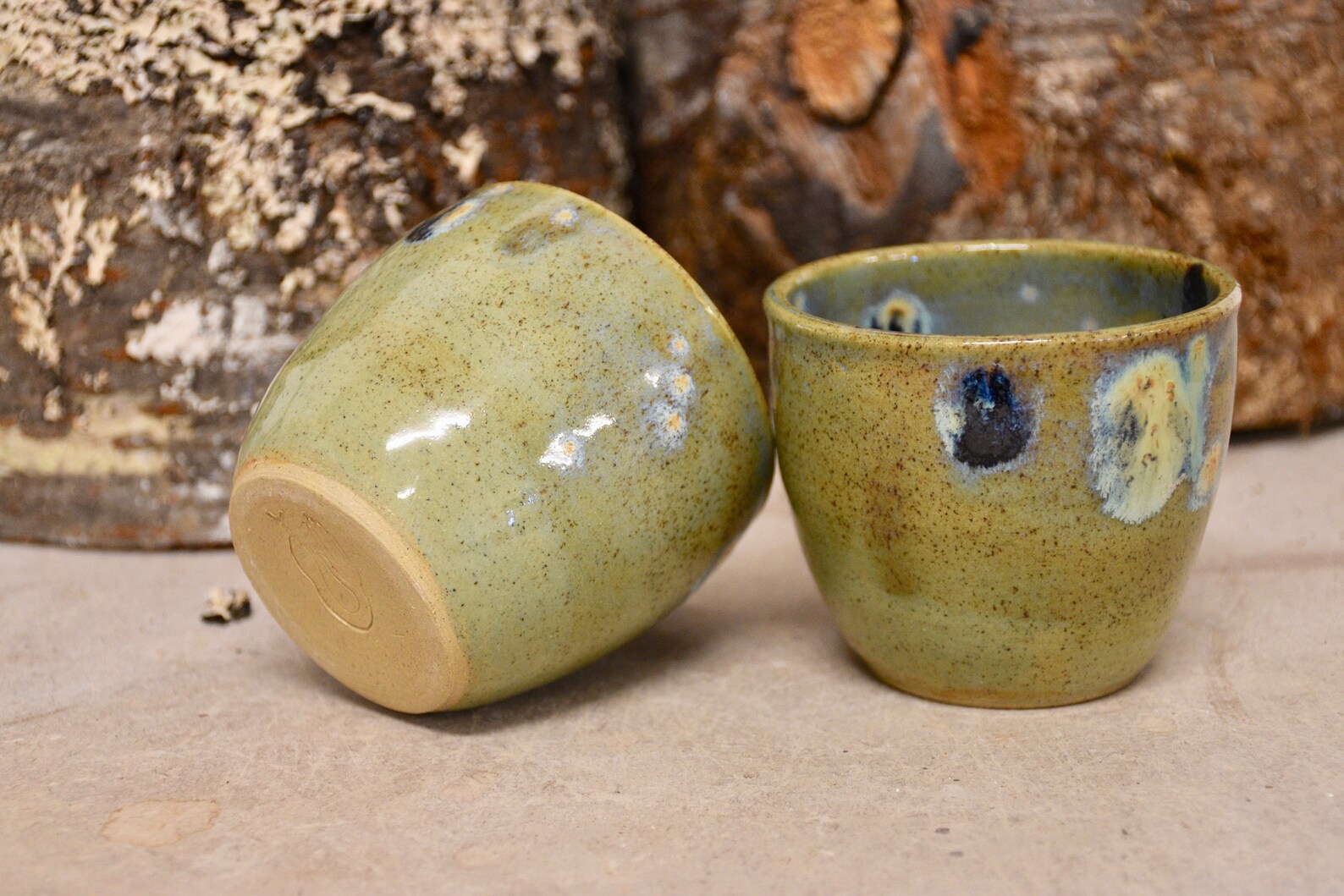 Glazed Stoneware No Handle Mug In Green Blue Etsy