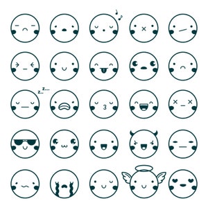 Zestaw ręcznie rysowanych emotikonów SVG Pakiet czarno-białych uśmiechów Minimalistyczne emotikony Clipart Sylwetka Wektor Pliki do cięcia dla Cricut Commercial