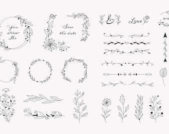 Hand Drawn Vintage Wedding Ornaments Collection Set Pack SVG Bundle Cut Files For Cricut Instant Digital Download Commercial Use Silhouette