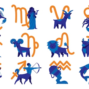Ensemble SVG signe du zodiaque dessin animé : cliparts astrologie horoscope (téléchargement numérique)