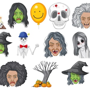 Hand Drawn Halloween Monsters SVG Mega Bundle Skull Skeleton Scarry Characters Pack Zombie Elements Set Vector Cut files for Cricut PNG JPG