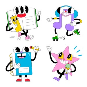 Paquete SVG de pegatinas de regreso a la escuela, lindo paquete de dibujos animados con garabatos, libro, lápiz, cuaderno, imágenes prediseñadas dibujadas a mano, archivos cortados para Cricut, vector, PNG, JPG