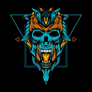 Handgetekende Blue Monster SVG duivel digitale afbeelding schedel hoofd Halloween clipart skelet met hoorns vector silhouet Cricut gesneden bestanden