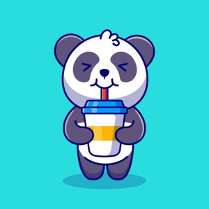 Ilustración de panda de dibujos animados lindo dibujado a mano SVG Oso encantador bebiendo café Clipart Archivos de corte vectorial para Cricut Descarga digital Silueta